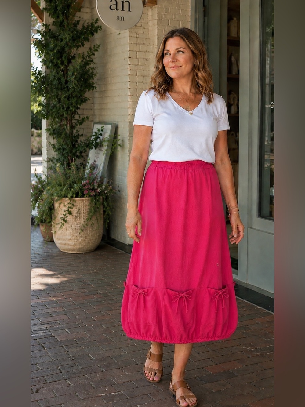 Bryn Walker 100% Linen Bubble Hem Maxi Skirt L Pink Lagenlook Art To Wear